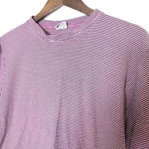 Vintage RUSH Striped T-Shirt Mens Medium Pink Black Single Stitch Made in USA